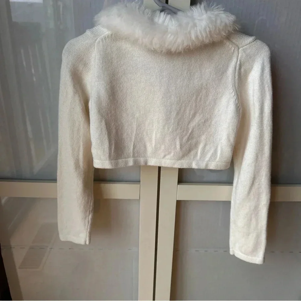Janie And Jack Girls Sz 3 Cream Shrug With Fur Collar Christmas Formal